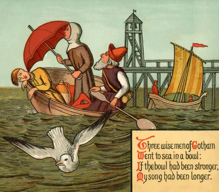 Framed Print : Three Wise Men of Gotham - Victorian nursery rhyme illustration