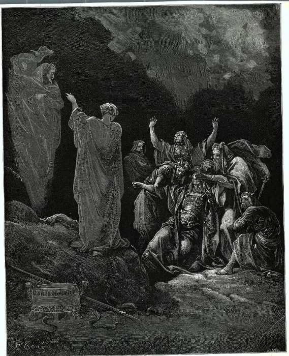 Framed Print : Witch of Endor with Saul Fainting at Spirit of Samuel Framed Print : Witch of Endor with Saul Fainting at Spirit of Samuel