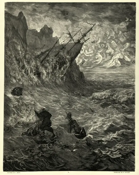 Framed Print : Witness to a shipwreck, drowning sailors devoured by sea monsters, Legend of The Wandering Jew Framed Print : Witness to a shipwreck, drowning sailors devoured by sea monsters, Legend of The Wandering Jew