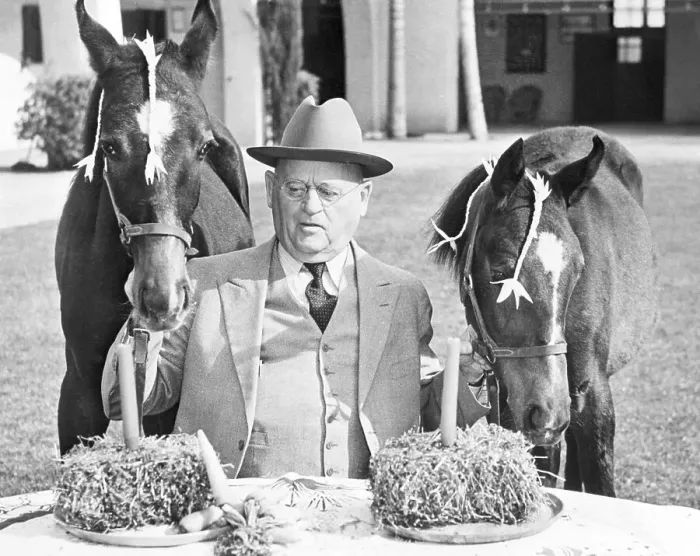 Framed Print : W.K. Kellogg with Twin Arabian Colts Framed Print : W.K. Kellogg with Twin Arabian Colts
