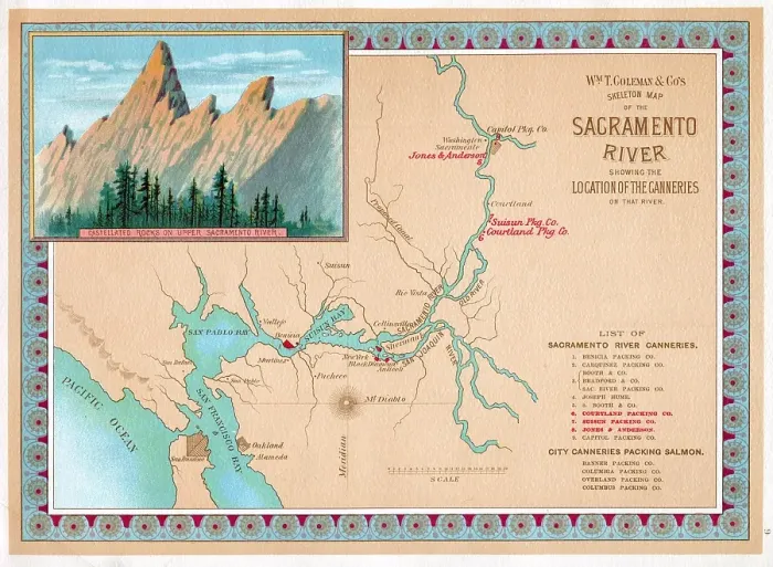 Framed Print : Wm T Coleman Sacto River Map Framed Print : Wm T Coleman Sacto River Map