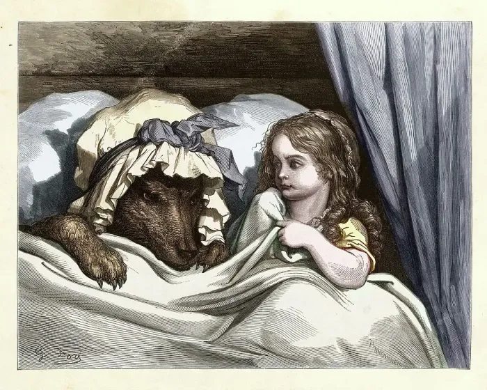 Framed Print : The Wolf and Little Red Riding Hood, by Gustave Dore Framed Print : The Wolf and Little Red Riding Hood, by Gustave Dore
