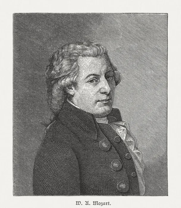 Framed Print : Wolfgang Amadeus Mozart, Austrian composer (1756-1791), wood engraving, published 1885 Framed Print : Wolfgang Amadeus Mozart, Austrian composer (1756-1791), wood engraving, published 1885