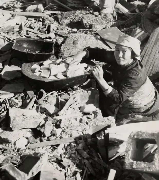 Framed Print : A Woman Amid Ruins In Korea Framed Print : A Woman Amid Ruins In Korea