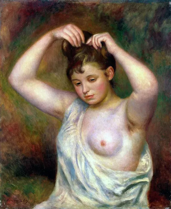 Framed Print : Woman Arranging her Hair, 1887. Artist: Pierre-Auguste Renoir
