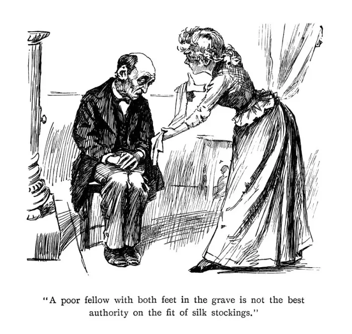 Framed Print : Woman asking a mans opinion of silk stockings Framed Print : Woman asking a mans opinion of silk stockings