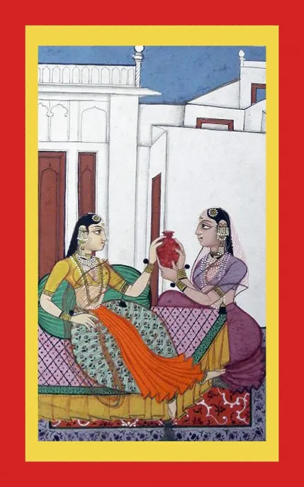 Framed Print : Woman with attendant by Green Pillow Framed Print : Woman with attendant by Green Pillow