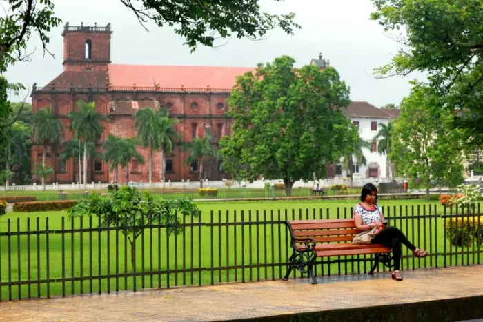 Framed Print : Woman in front of Basilica of Bom Jesus at Old Goa Framed Print : Woman in front of Basilica of Bom Jesus at Old Goa