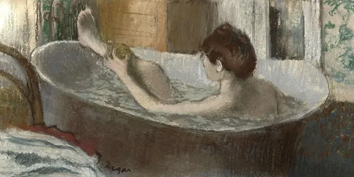 Framed Print : Woman in her Bath, Sponging her Leg, 1883-1884 Framed Print : Woman in her Bath, Sponging her Leg, 1883-1884