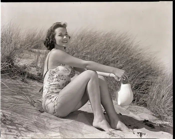 Framed Print : Woman at Beach in Bathing Suit Framed Print : Woman at Beach in Bathing Suit