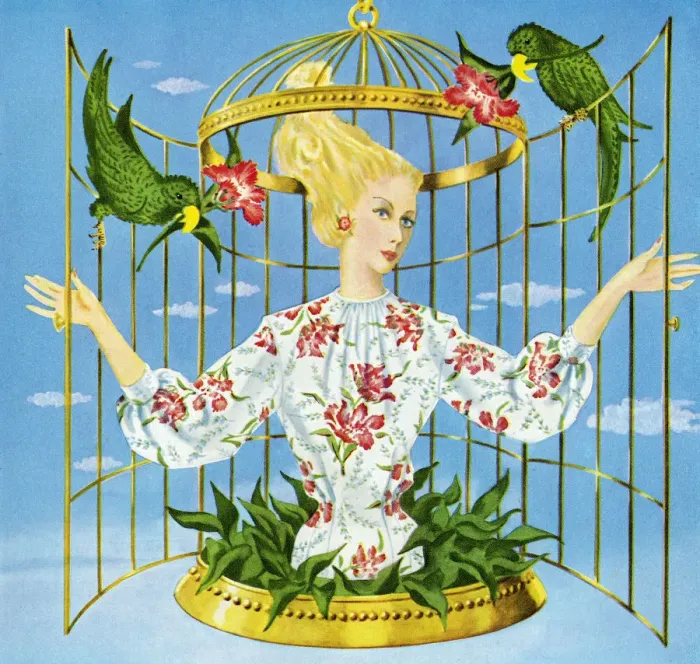 Framed Print : Woman in Birdcage Framed Print : Woman in Birdcage