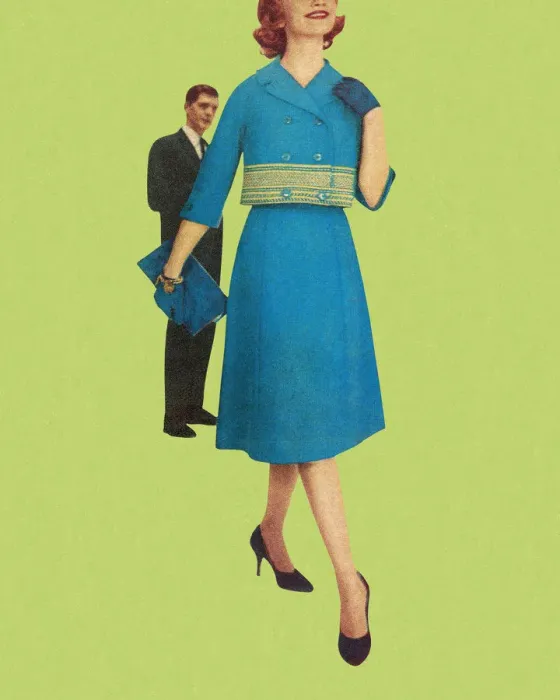 Framed Print : Woman in Blue Suit and Man Behind Her Framed Print : Woman in Blue Suit and Man Behind Her