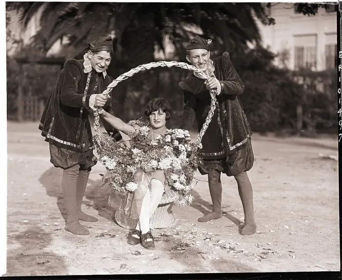 Framed Print : Woman in Bouquet, Pages Hold Basket