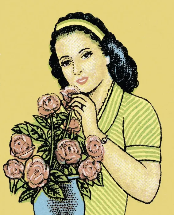 Framed Print : Woman with Bouquet of Roses Framed Print : Woman with Bouquet of Roses