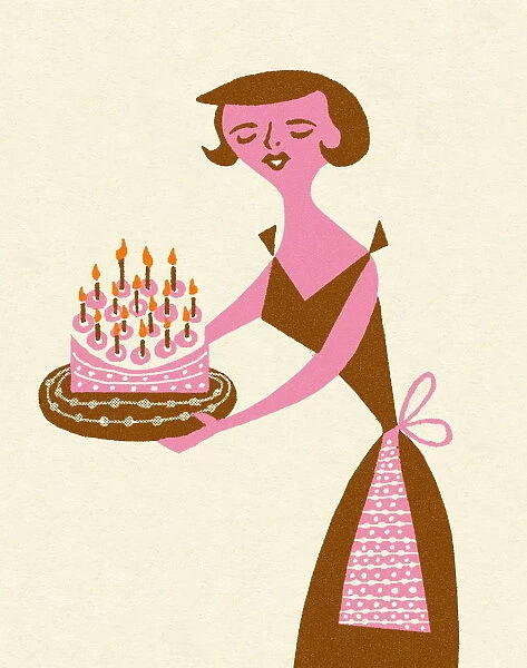 Woman Carrying a Birthday Cake