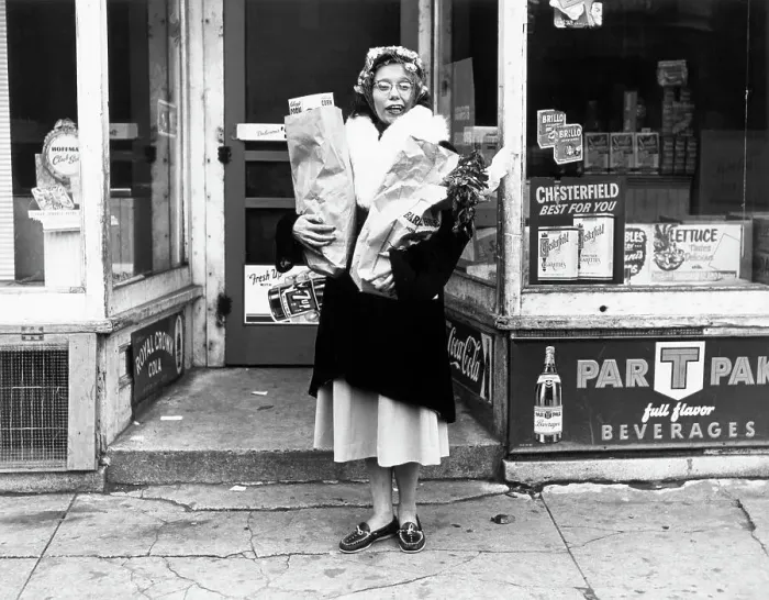 Framed Print : Woman Carrying Groceries In Front / Store