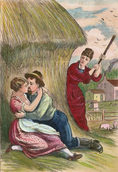 Framed Print : Woman Catching Husband with Mistress Framed Print : Woman Catching Husband with Mistress