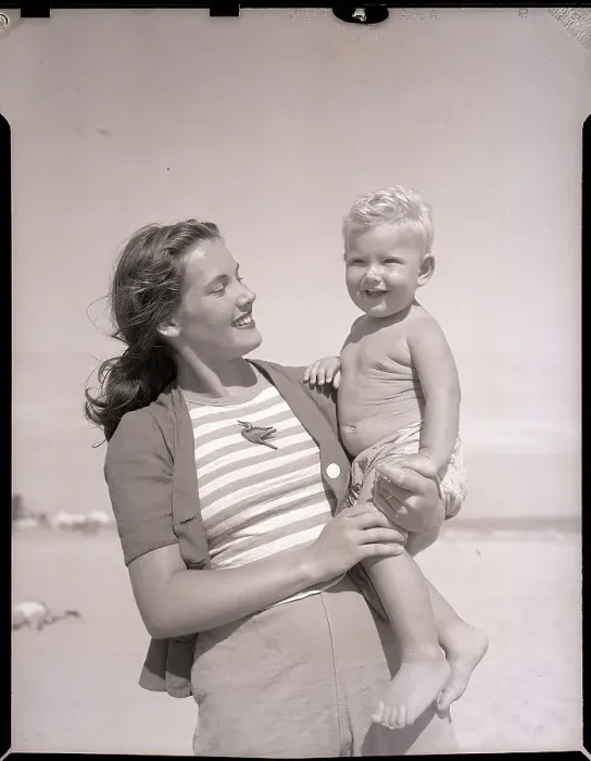 Framed Print : Woman and Child at Beach Framed Print : Woman and Child at Beach