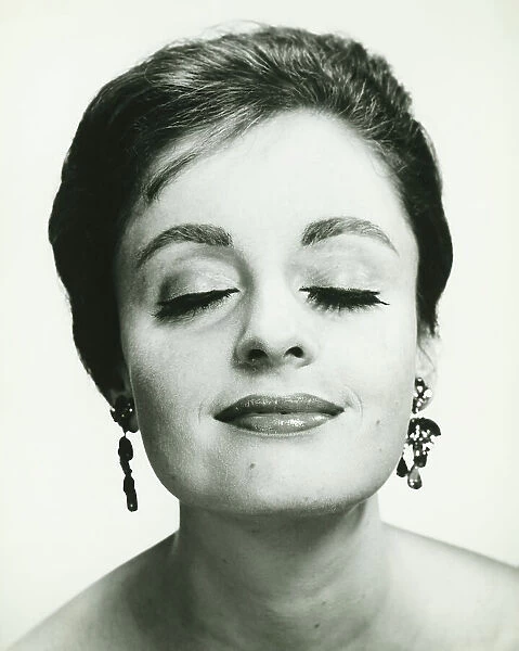 Woman with closed eyes, (B&W), (Close-up)