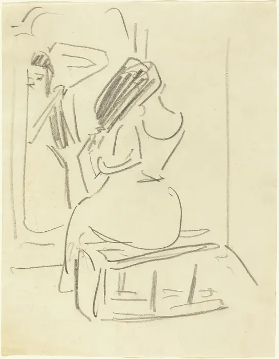 Framed Print : A Woman Combing Her Hair In Front Of A Mirror Framed Print : A Woman Combing Her Hair In Front Of A Mirror