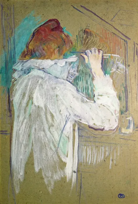 Framed Print : Woman curling her hair (Femme se frisant), by Henri de Toulouse-Lautrec, 1891, 19th Century, oil on cardboard, 54 x 36 cm Framed Print : Woman curling her hair (Femme se frisant), by Henri de Toulouse-Lautrec, 1891, 19th Century, oil on cardboard, 54 x 36 cm