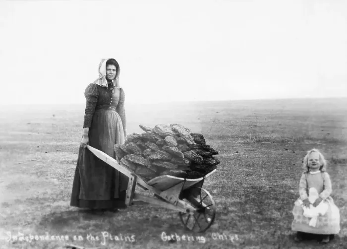 Framed Print : Woman and Daughter Gathering Buffalo Chips Framed Print : Woman and Daughter Gathering Buffalo Chips