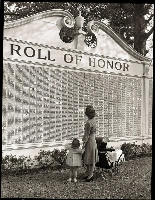 Framed Print : Woman and Daughter Looking at Honor Roll Wall Framed Print : Woman and Daughter Looking at Honor Roll Wall