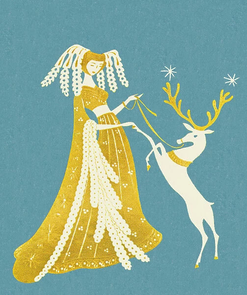 Woman With Deer on Leash