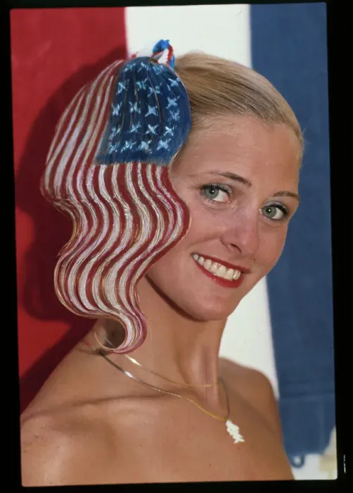Framed Print : Woman Displaying Patriotic Hairdo Framed Print : Woman Displaying Patriotic Hairdo