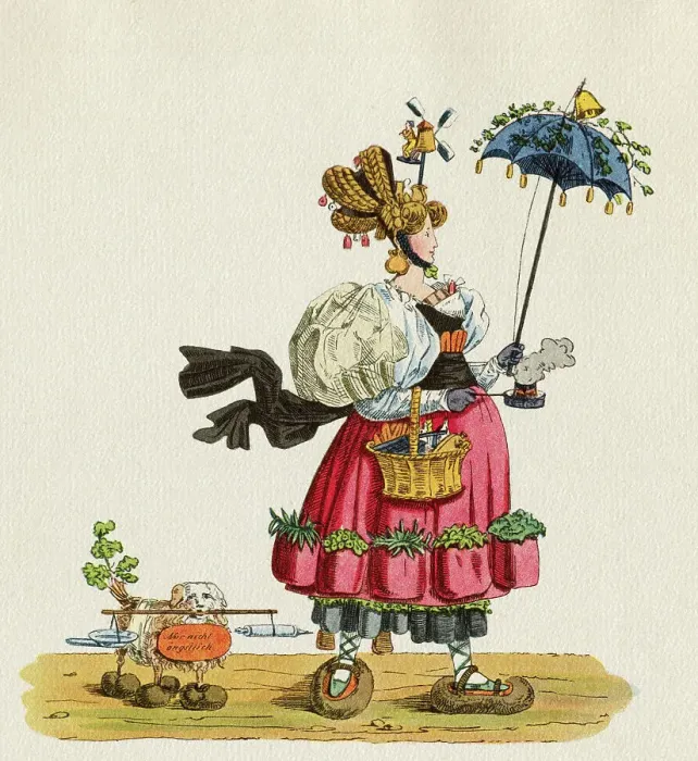 Framed Print : Woman and Dog Walking with Slippers and Medicine for Cholera Framed Print : Woman and Dog Walking with Slippers and Medicine for Cholera
