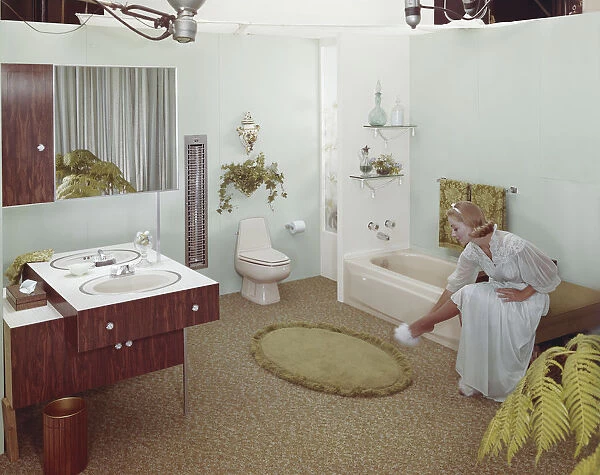 Woman in domestic bathroom