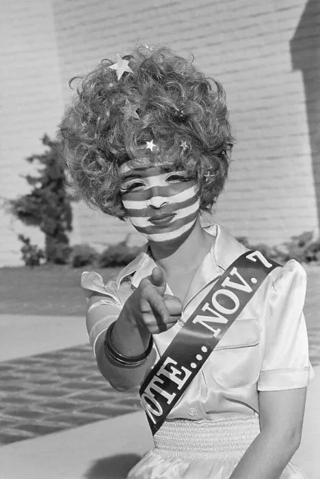 Framed Print : Woman Dressed to Remind People to Vote Framed Print : Woman Dressed to Remind People to Vote
