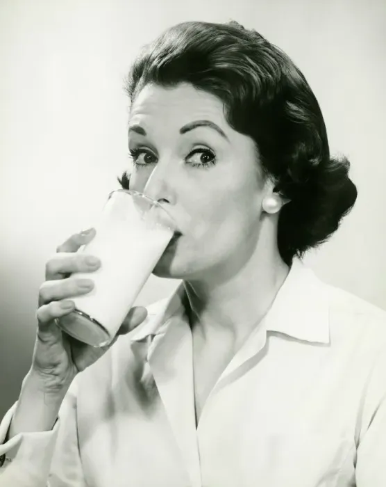 Framed Print : Woman drinking milk, (B&W), (Portrait) Framed Print : Woman drinking milk, (B&W), (Portrait)