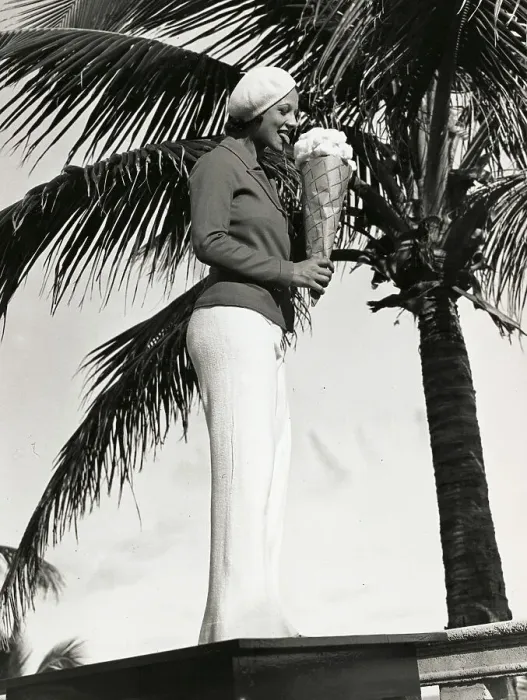 Framed Print : Woman Eating Huge Ice Cream Cone by Palm Tree Framed Print : Woman Eating Huge Ice Cream Cone by Palm Tree