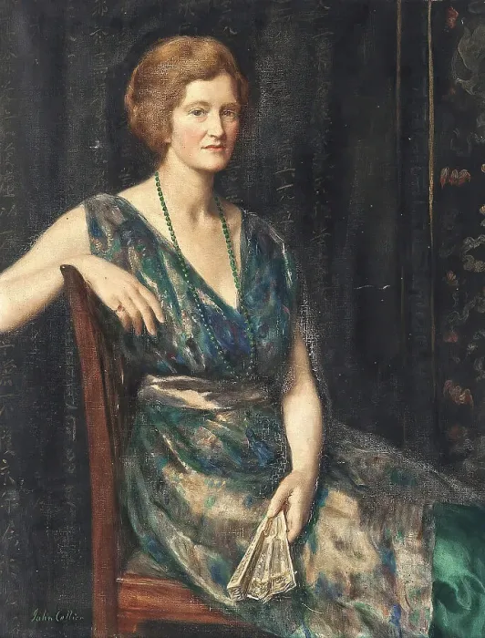 Framed Print : A woman in elegant dress sits in an armchair and holds a fan Framed Print : A woman in elegant dress sits in an armchair and holds a fan