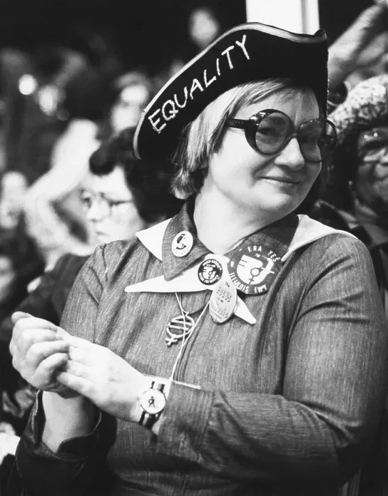 Framed Print : Woman in Equality Hat at Women's Conference Framed Print : Woman in Equality Hat at Women's Conference