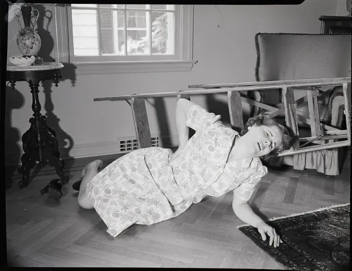 Framed Print : Woman Falling from Ladder