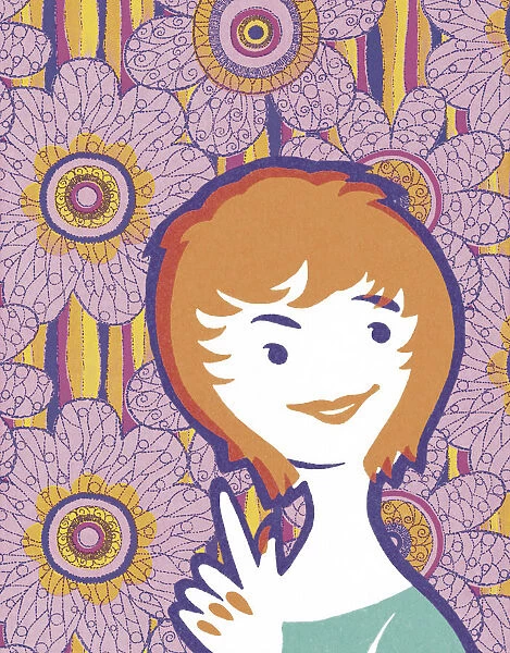 Woman with Floral Background