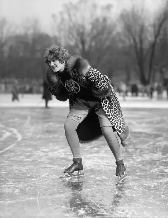 Framed Print : Woman in fur coat ice skating Framed Print : Woman in fur coat ice skating