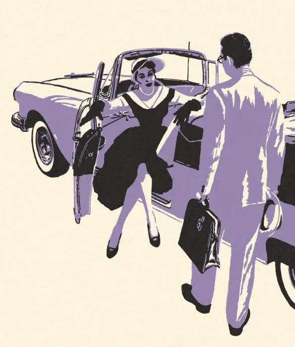 Framed Print : Woman Getting Out of a Convertible