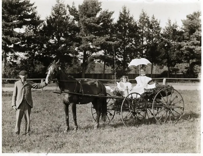 Framed Print : Woman & Girl in Wagon / Man Holds Horse Framed Print : Woman & Girl in Wagon / Man Holds Horse