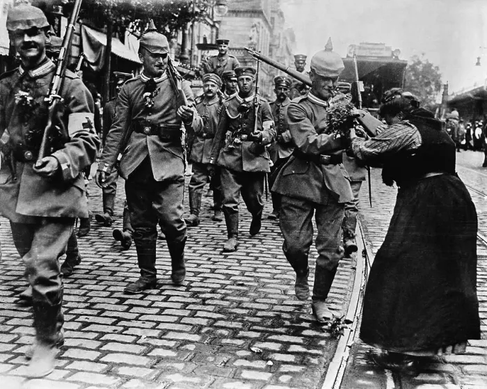 Framed Print : Woman Giving Flowers To German Soldier Framed Print : Woman Giving Flowers To German Soldier
