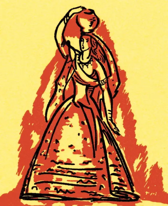 Framed Print : Woman in Gown with Bowl on Head Framed Print : Woman in Gown with Bowl on Head