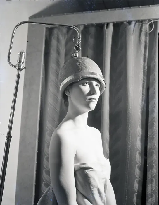 Framed Print : Woman With Hair Treatment Helmet On Head