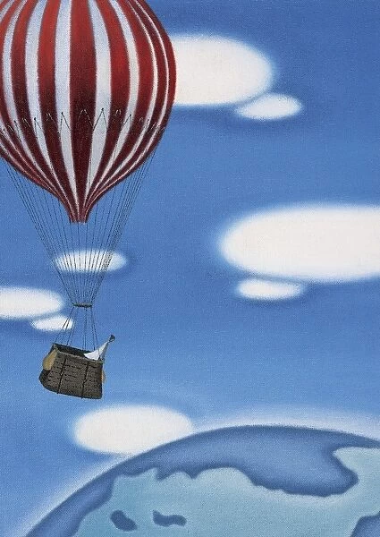 Woman High Up in a Hot Air Ballon Looking at the Earth