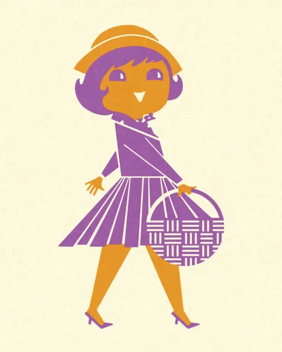 Framed Print : Woman Holding a Basket and Walking Framed Print : Woman Holding a Basket and Walking