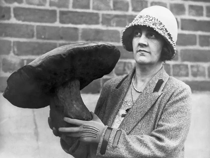 Framed Print : Woman Holding a Giant Mushroom Framed Print : Woman Holding a Giant Mushroom