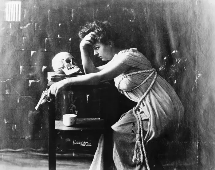 Framed Print : Woman Holding Gun, Contemplating Suicide Framed Print : Woman Holding Gun, Contemplating Suicide