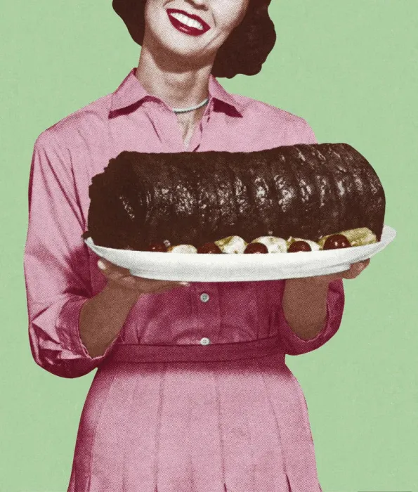 Framed Print : Woman Holding a Large Platter of Meat Framed Print : Woman Holding a Large Platter of Meat