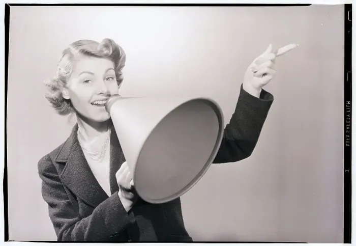 Framed Print : Woman Holding Megaphone Framed Print : Woman Holding Megaphone